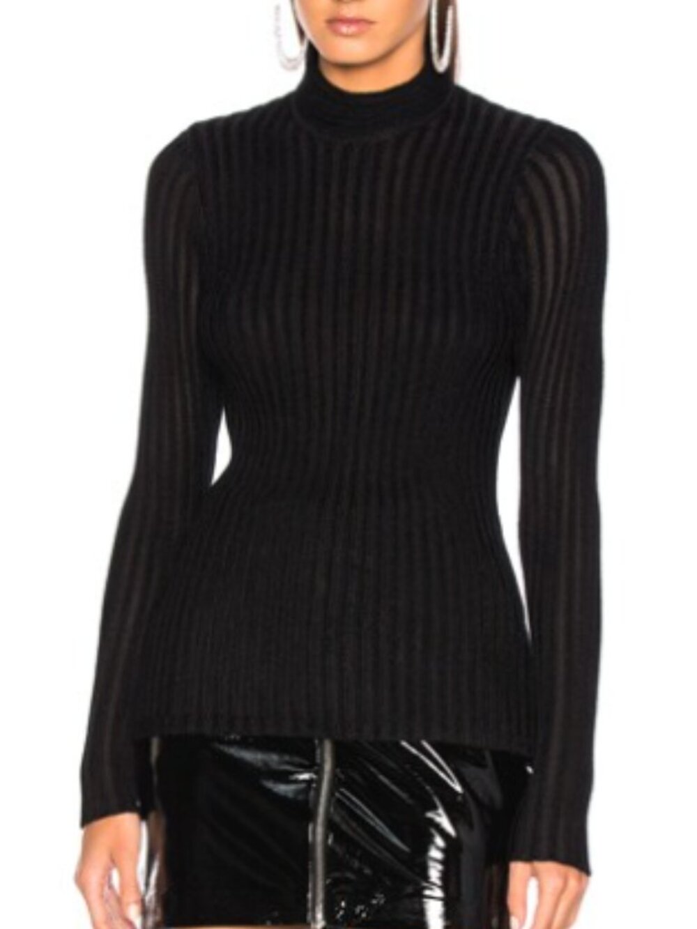 L'AGENCE Celeste Mock Turtle Neck Black ribbed top m medium